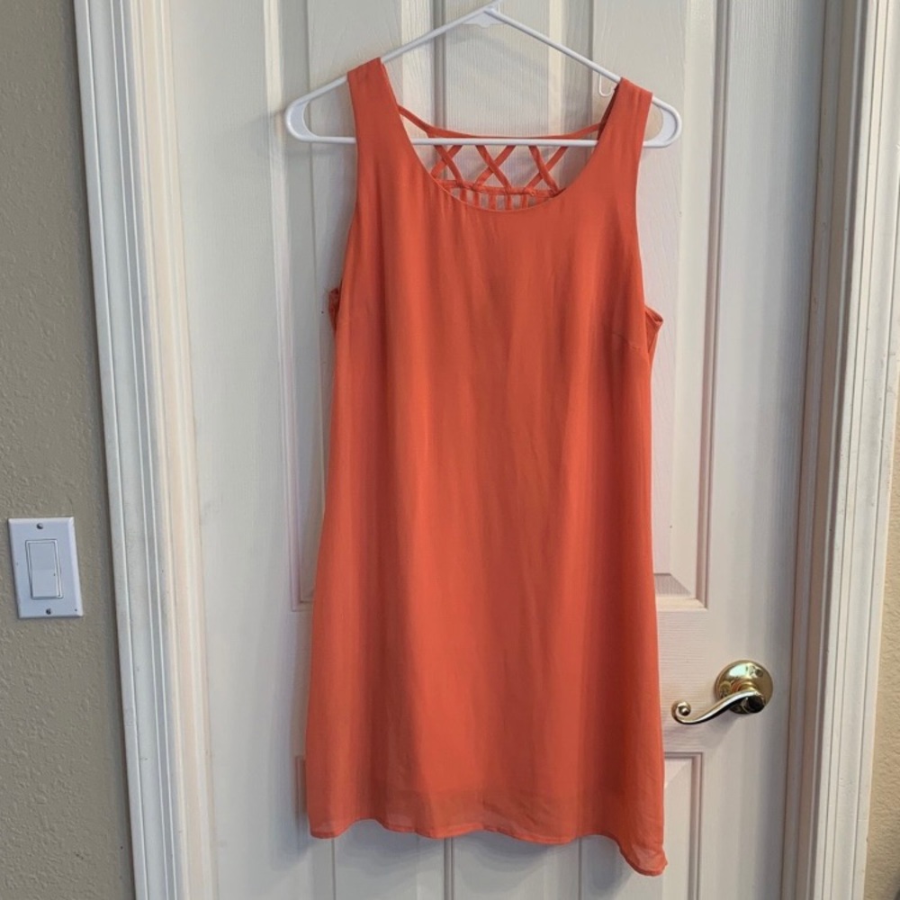 Coral Shift Dress with Caged Detailing